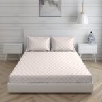 Cottage Garden-1 300 TC 100% Cotton Ultra Fine White/Orange Colored Ethnic Print Double Bed Sheet Set