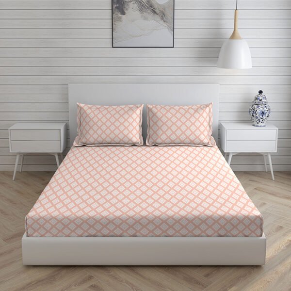 Cottage Garden-1 300 TC 100% Cotton Ultra Fine Orange Colored Ethnic Print Double Bed Sheet Set