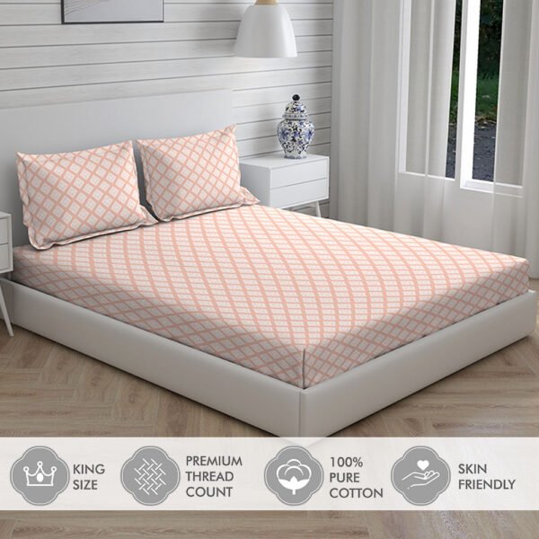 Cottage Garden-1 300 TC 100% Cotton Ultra Fine Orange Colored Ethnic Print Double Bed Sheet Set