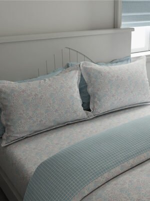 Cottage Garden-1 300 TC 100% Cotton Ultra Fine White Colored Floral Print Double Bed Sheet Set