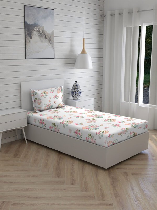 Iris Gaze-1 100% Cotton Fine Multi Colored Floral Print Single Bed Sheet Set