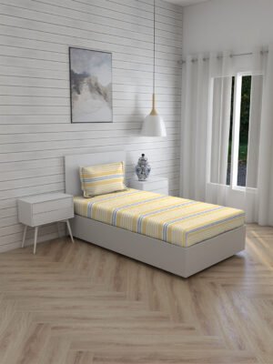 Iris Gaze-1 100% Cotton Fine Yellow Colored Stripes Print Single Bed Sheet Set