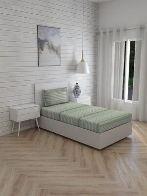 Iris Gaze-1 100% Cotton Fine Green Colored Stripes Print Single Bed Sheet Set