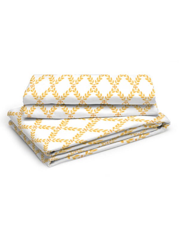 Iris Gaze-1 100% Cotton Fine White/Yellow Colored Ethnic Print Single Bed Sheet Set