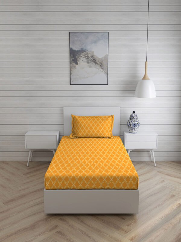 Iris Gaze-1 100% Cotton Fine Yellow Colored Ethnic Print Single Bed Sheet Set