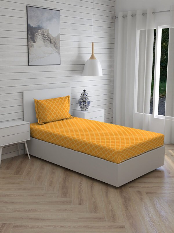 Iris Gaze-1 100% Cotton Fine Yellow Colored Ethnic Print Single Bed Sheet Set