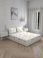 Iris Gaze-1 100% Cotton Fine White/Brown Colored Floral Print King Bed Sheet Set