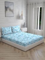Iris Gaze-1 100% Cotton Fine Blue Colored Floral Print King Bed Sheet Set