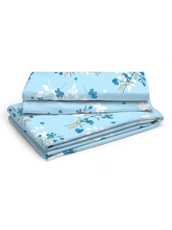 Iris Gaze-1 100% Cotton Fine Blue Colored Floral Print King Bed Sheet Set