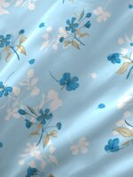 Iris Gaze-1 100% Cotton Fine Blue Colored Floral Print King Bed Sheet Set