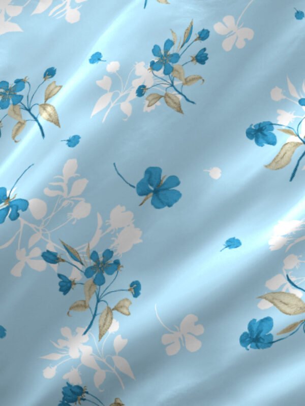 Iris Gaze-1 100% Cotton Fine Blue Colored Floral Print King Bed Sheet Set
