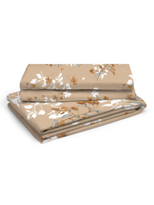 Iris Gaze-1 100% Cotton Fine Brown Colored Floral Print King Bed Sheet Set