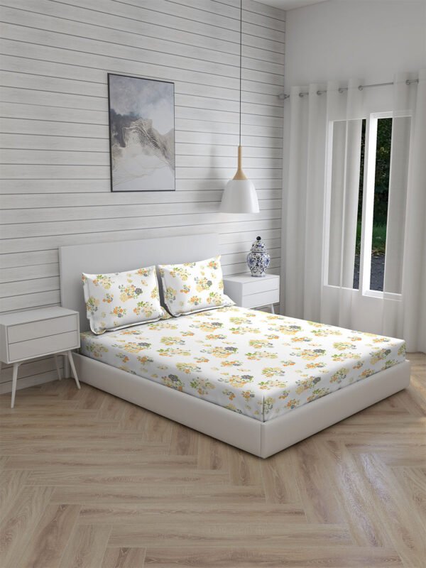 Iris Gaze-1 100% Cotton Fine Multi Colored Floral Print King Bed Sheet Set