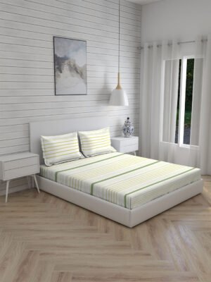 Iris Gaze-1 100% Cotton Fine Multi Colored Stripes Print King Bed Sheet Set