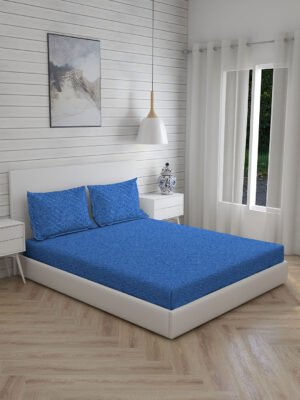 Wizard 100% Cotton Fine Blue Colored Geometric Print King Bed Sheet Set