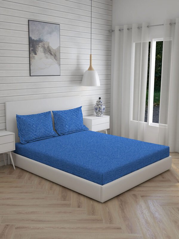 Wizard 100% Cotton Fine Blue Colored Geometric Print King Bed Sheet Set