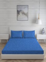 Wizard 100% Cotton Fine Blue Colored Geometric Print King Bed Sheet Set