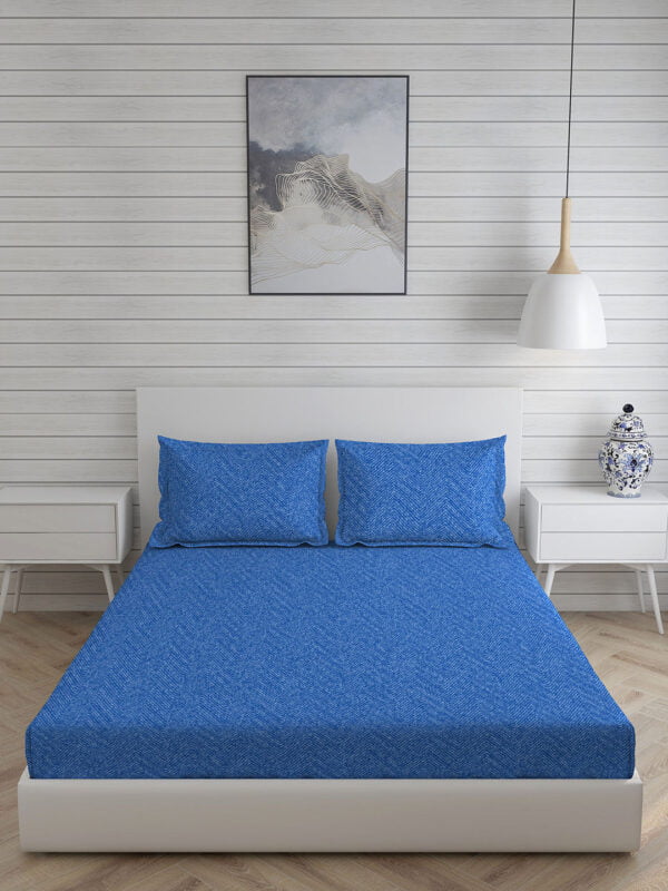 Wizard 100% Cotton Fine Blue Colored Geometric Print King Bed Sheet Set