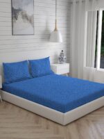 Wizard 100% Cotton Fine Blue Colored Geometric Print King Bed Sheet Set