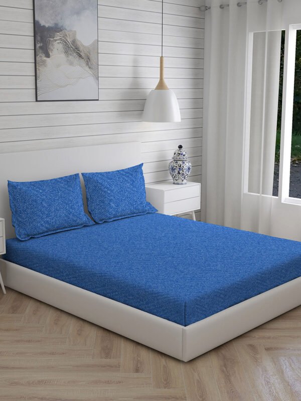 Wizard 100% Cotton Fine Blue Colored Geometric Print King Bed Sheet Set