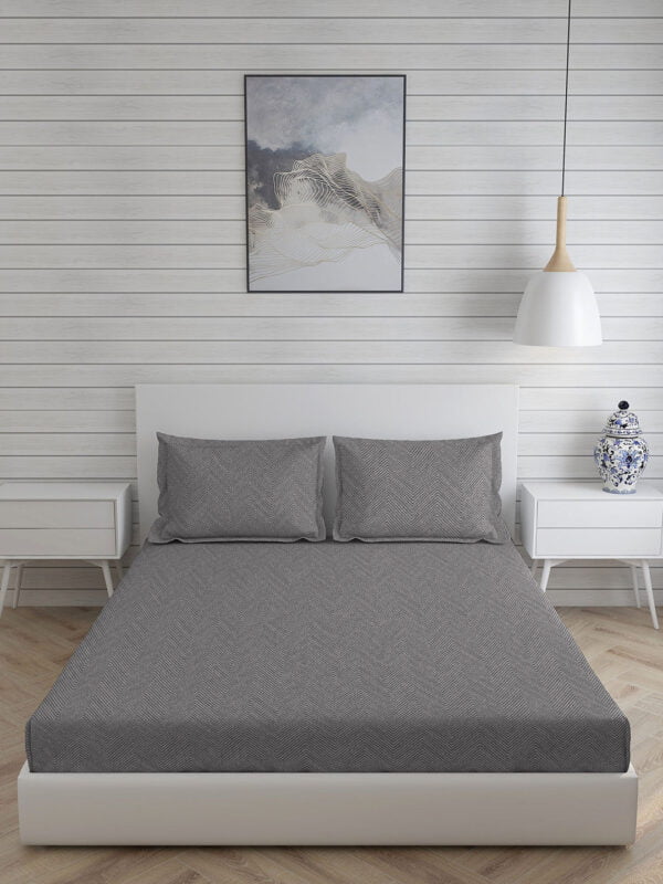 Wizard 100% Cotton Fine Grey Colored Geometric Print King Bed Sheet Set