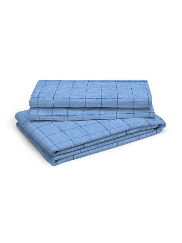 Wizard 100% Cotton Fine Blue Colored Checkered Print King Bed Sheet Set