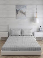Wizard 100% Cotton Fine Grey Colored Checkered Print King Bed Sheet Set