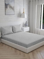 Wizard 100% Cotton Fine Grey Colored Checkered Print King Bed Sheet Set