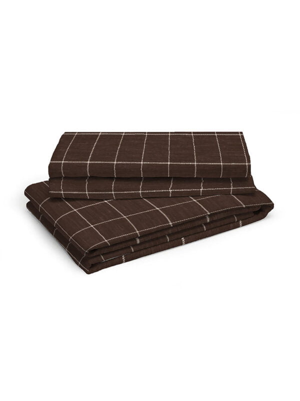 Wizard 100% Cotton Fine Coffee Brown Colored Checkered Print King Bed Sheet Set