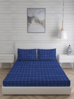 Wizard 100% Cotton Fine Blue Colored Checkered Print King Bed Sheet Set
