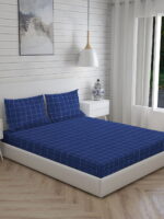Wizard 100% Cotton Fine Blue Colored Checkered Print King Bed Sheet Set