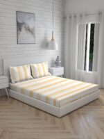 Wizard 100% Cotton Fine White/Orange Colored Stripes Print King Bed Sheet Set