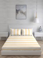 Wizard 100% Cotton Fine White/Orange Colored Stripes Print King Bed Sheet Set