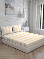 Wizard 100% Cotton Fine White/Orange Colored Stripes Print King Bed Sheet Set
