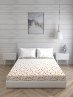 Akira -1 225 TC Chief Value Cotton Super Fine White/Brown Colored Geometric Print King Bed Sheet Set