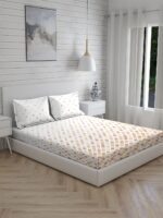 Akira -1 225 TC Chief Value Cotton Super Fine White/Brown Colored Geometric Print King Bed Sheet Set