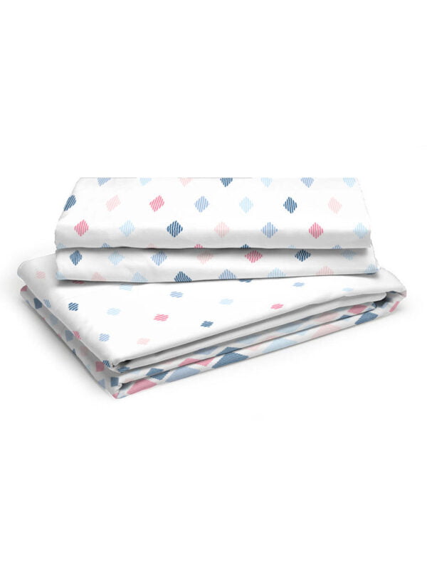 Akira -1 225 TC Chief Value Cotton Super Fine White/Blue Colored Geometric Print King Bed Sheet Set