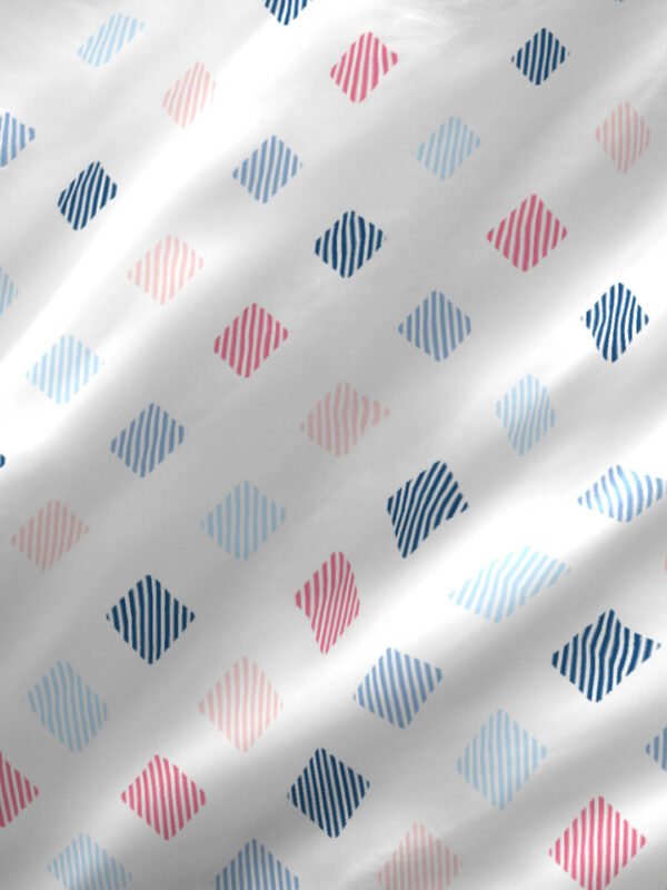 Akira -1 225 TC Chief Value Cotton Super Fine White/Blue Colored Geometric Print King Bed Sheet Set