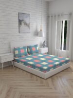 Akira -1 225 TC Chief Value Cotton Super Fine Blue Colored Checkered Print King Bed Sheet Set