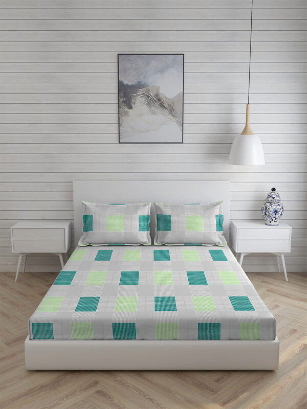 Akira -1 225 TC Chief Value Cotton Super Fine Grey Colored Checkered Print King Bed Sheet Set