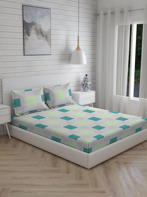 Akira -1 225 TC Chief Value Cotton Super Fine Grey Colored Checkered Print King Bed Sheet Set