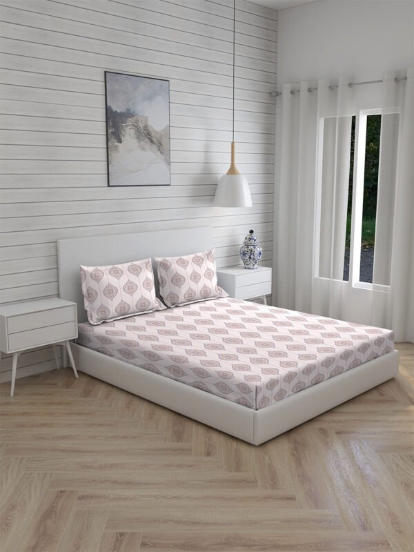 Akira -1 225 TC Chief Value Cotton Super Fine Ivory Colored Ethnic Print King Bed Sheet Set