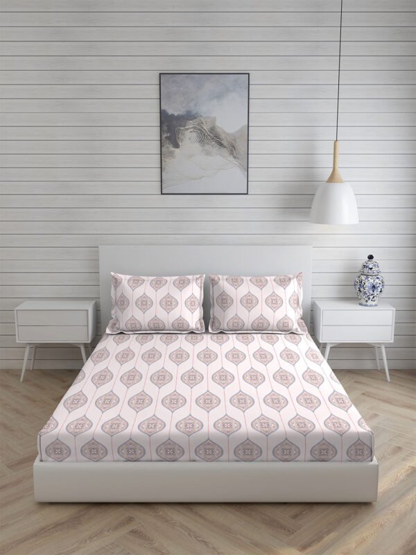 Akira -1 225 TC Chief Value Cotton Super Fine Ivory Colored Ethnic Print King Bed Sheet Set