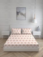 Akira -1 225 TC Chief Value Cotton Super Fine Beige Colored Ethnic Print King Bed Sheet Set