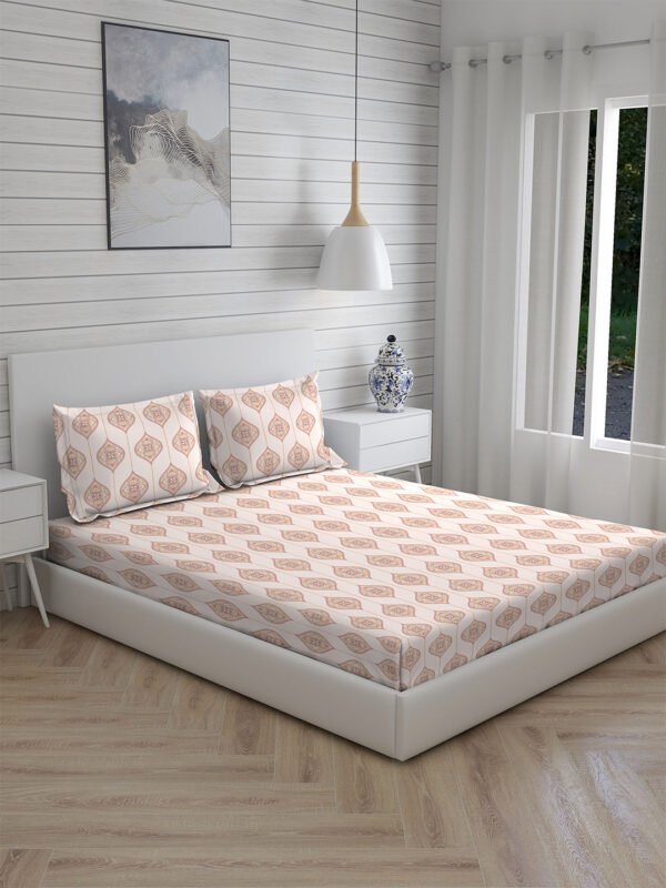 Akira -1 225 TC Chief Value Cotton Super Fine Beige Colored Ethnic Print King Bed Sheet Set