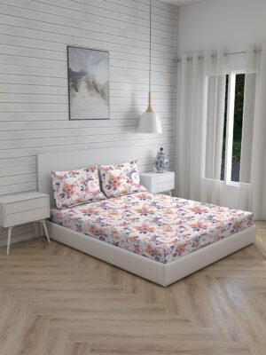 Akira 2 225 TC Chief Value Cotton Super Fine Pink Colored Floral Print King Bed Sheet Set
