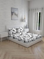 Akira 2 225 TC Chief Value Cotton Super Fine White/Black Colored Abstract Print King Bed Sheet Set