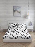 Akira 2 225 TC Chief Value Cotton Super Fine White/Black Colored Abstract Print King Bed Sheet Set