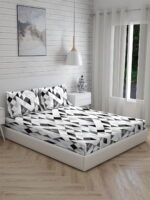 Akira 2 225 TC Chief Value Cotton Super Fine White/Black Colored Abstract Print King Bed Sheet Set