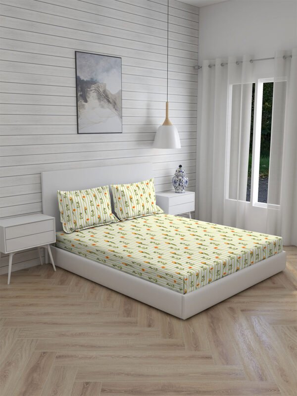 Akira 2 225 TC Chief Value Cotton Super Fine Yellow Colored Floral Print King Bed Sheet Set